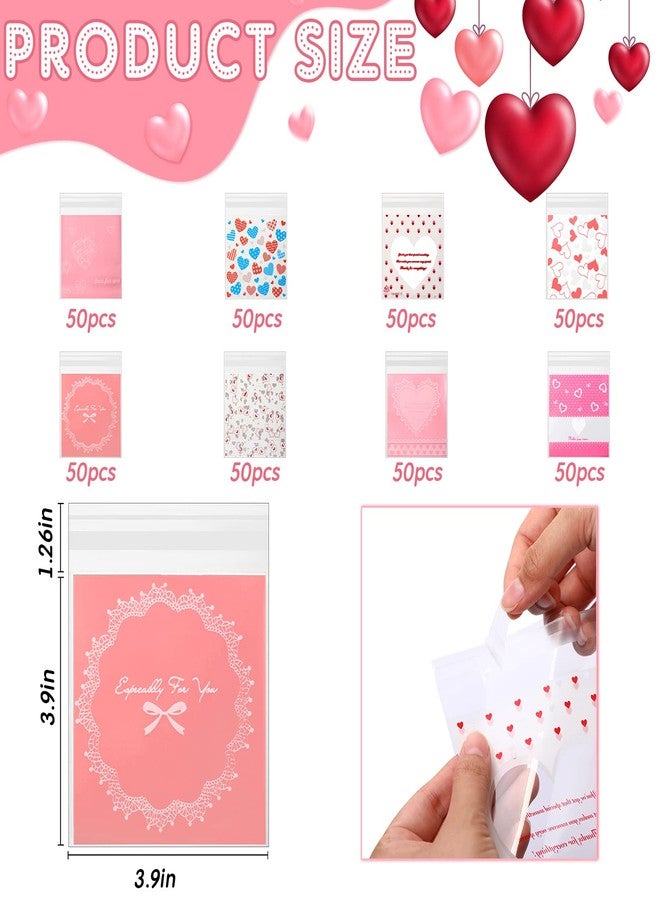 Fumete 400 Pcs Valentine's Day Cellophane Treat Bag Self Adhesive Clear Opp Plastic Resealable Bag 4x4 Inch for Candy Cookies Party Favors - Image 2